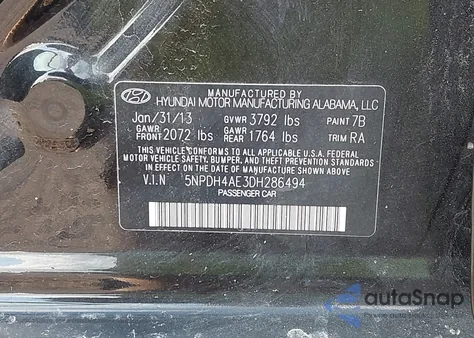 2013 Hyundai Elantra Gls from USA, damaged, VIN 5NPDH4AE3DH286494